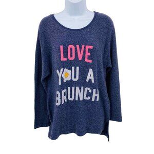 Junk Food Sweatshirt Womens‎ Small Blue Love You a Brunch Hacci Soft Cozy Fleece